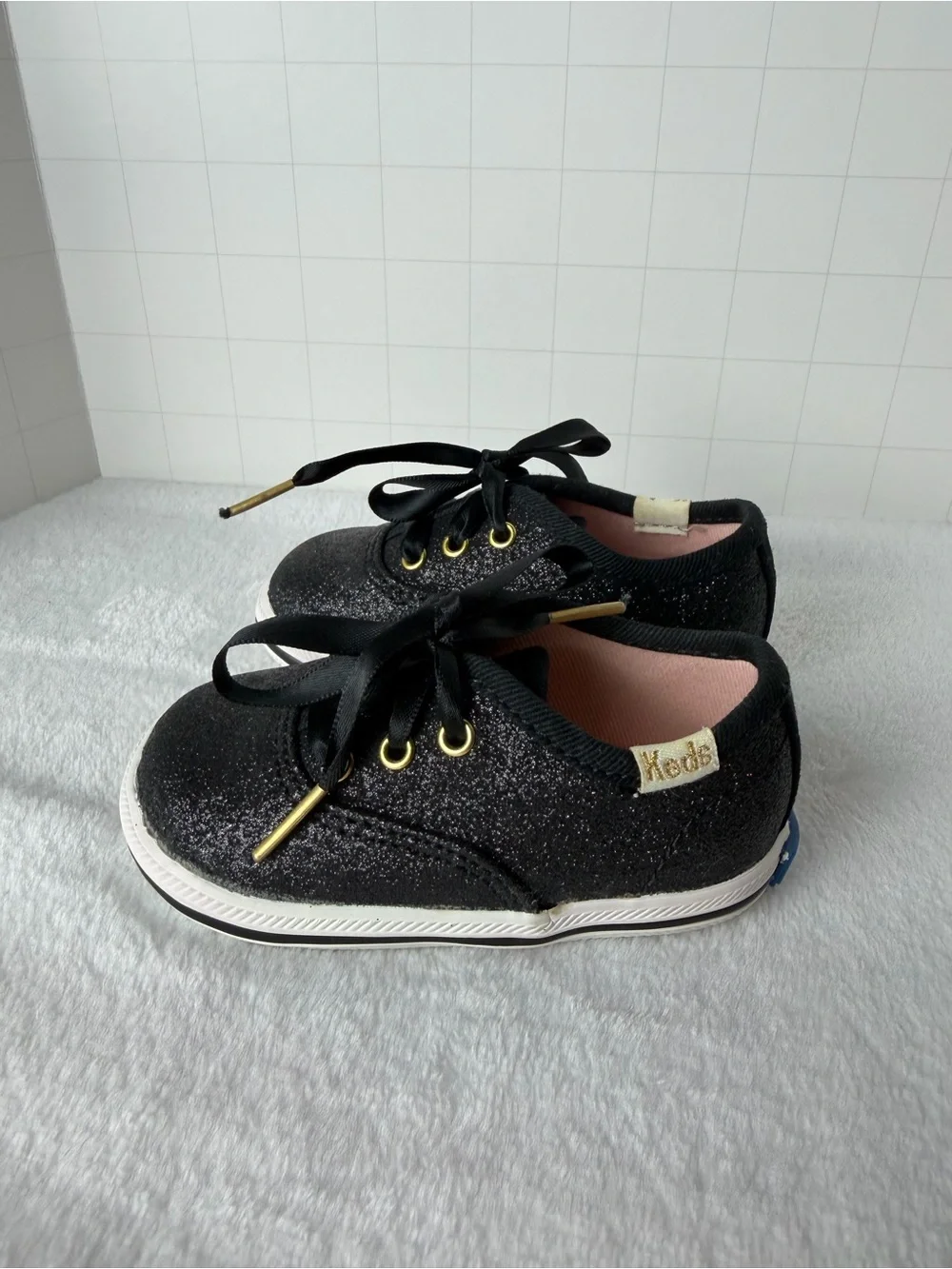 Keds x Kate Spade Infant Black Glitter Gold Sneakers Size 2